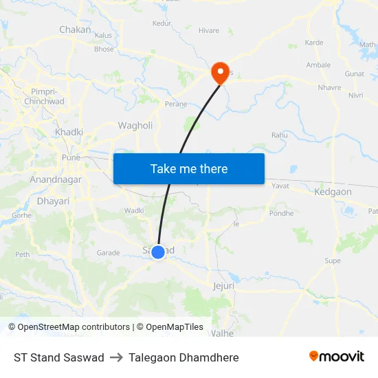 ST Stand Saswad to Talegaon Dhamdhere map