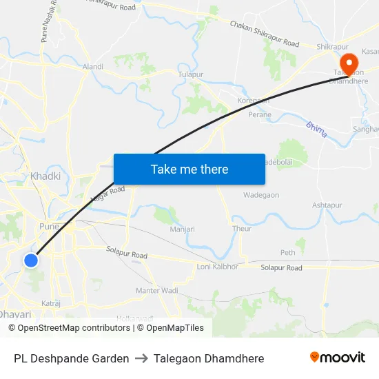 PL Deshpande Garden to Talegaon Dhamdhere map