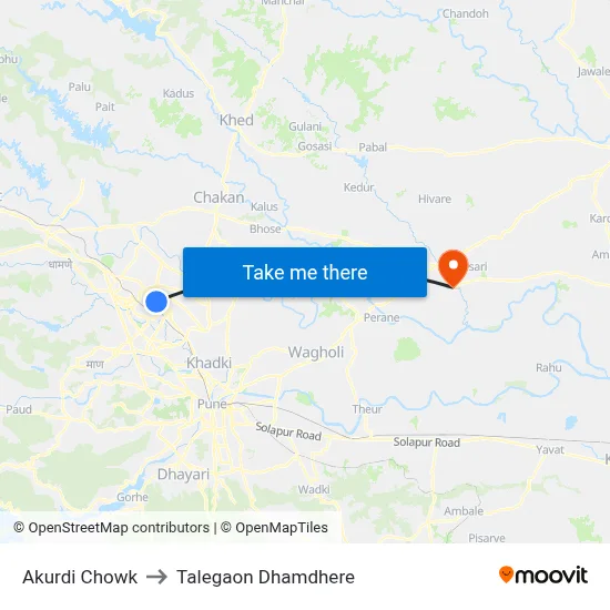 Akurdi Chowk to Talegaon Dhamdhere map
