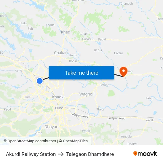 Akurdi Railway Station to Talegaon Dhamdhere map