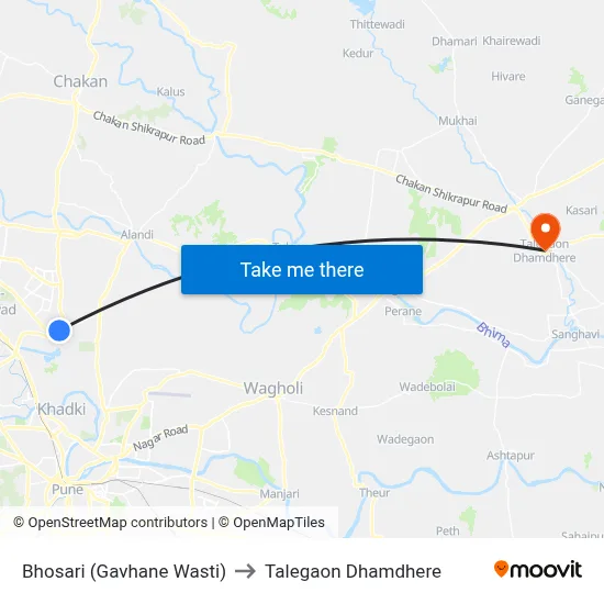 Bhosari (Gavhane Wasti) to Talegaon Dhamdhere map