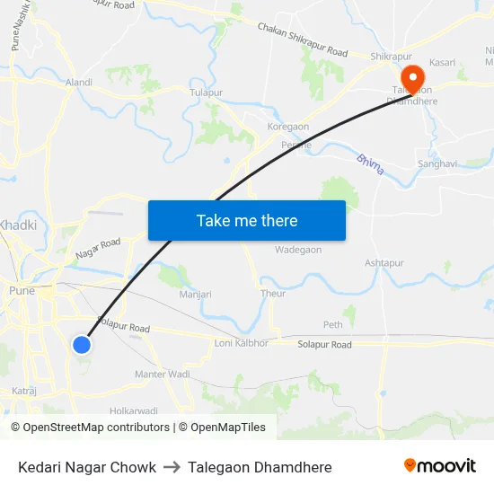 Kedari Nagar Chowk to Talegaon Dhamdhere map