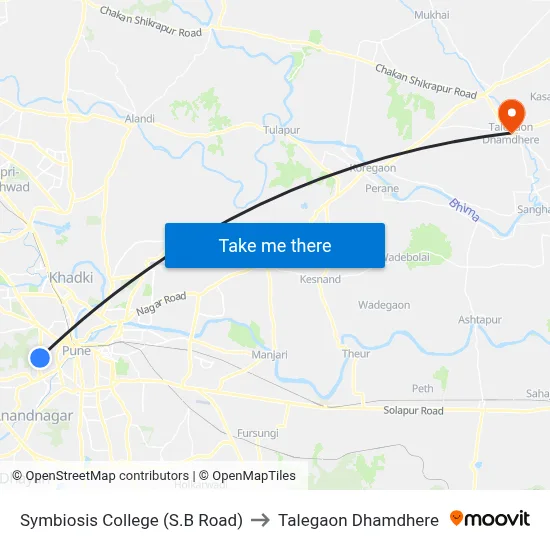 Symbiosis College (S.B Road) to Talegaon Dhamdhere map