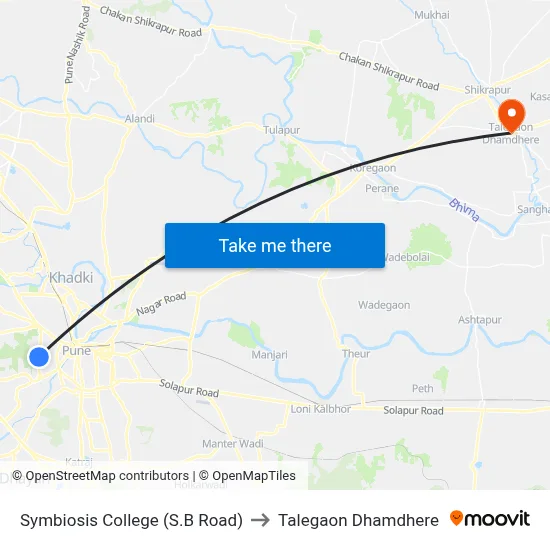 Symbiosis College (S.B Road) to Talegaon Dhamdhere map