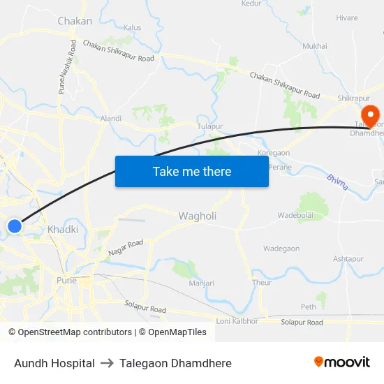 Aundh Hospital to Talegaon Dhamdhere map