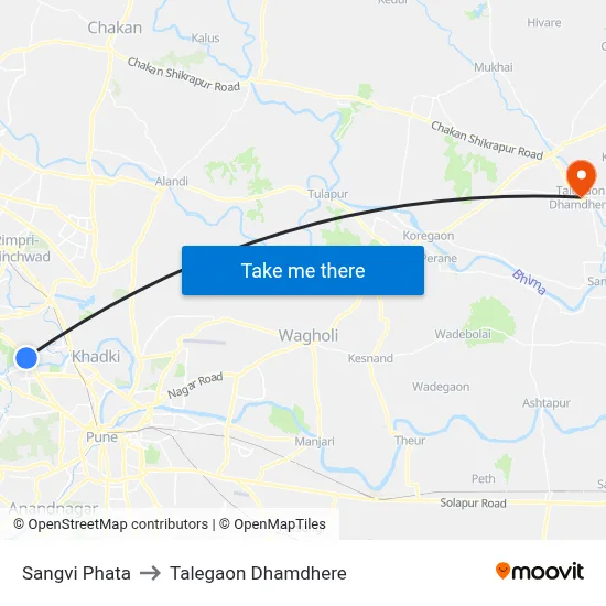 Sangvi Phata to Talegaon Dhamdhere map