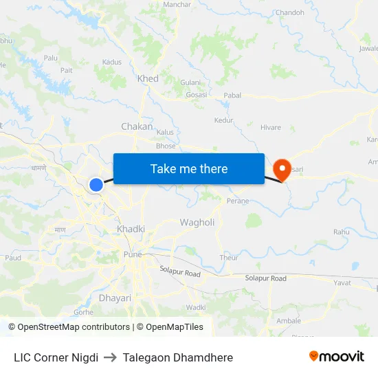LIC Corner Nigdi to Talegaon Dhamdhere map
