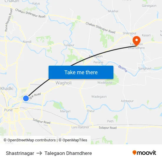 Shastrinagar to Talegaon Dhamdhere map