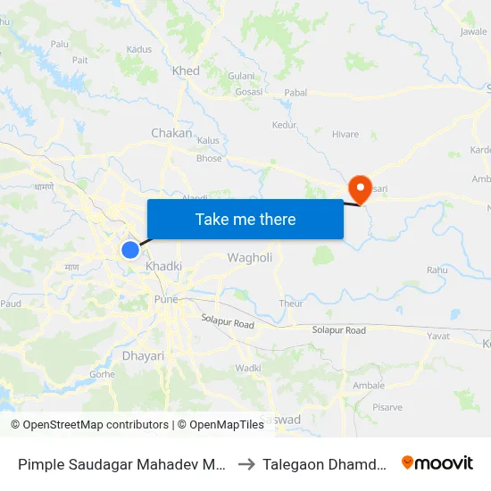 Pimple Saudagar Mahadev Mandir to Talegaon Dhamdhere map