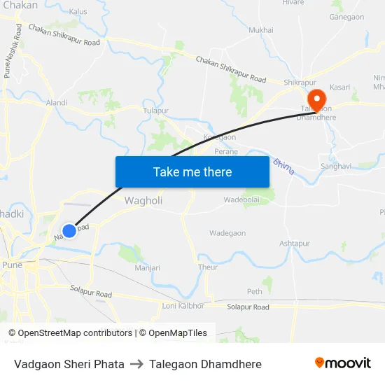 Vadgaon Sheri Phata to Talegaon Dhamdhere map