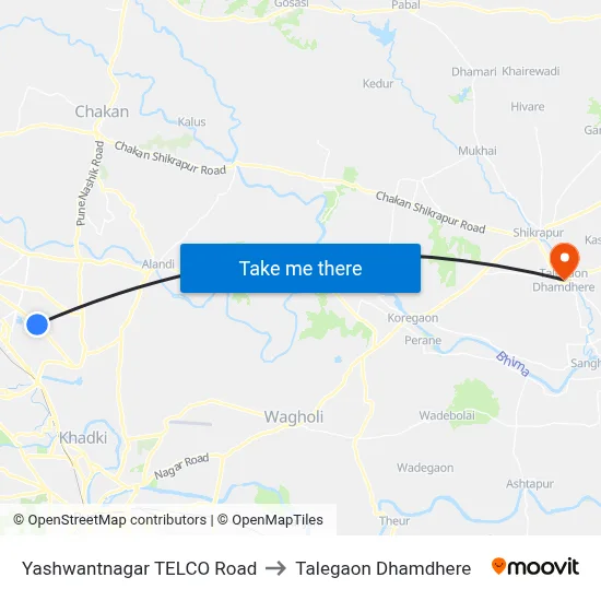 Yashwantnagar TELCO Road to Talegaon Dhamdhere map