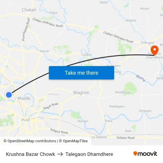 Krushna Bazar Chowk to Talegaon Dhamdhere map
