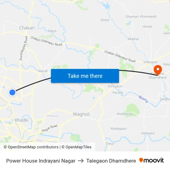 Power House Indrayani Nagar to Talegaon Dhamdhere map