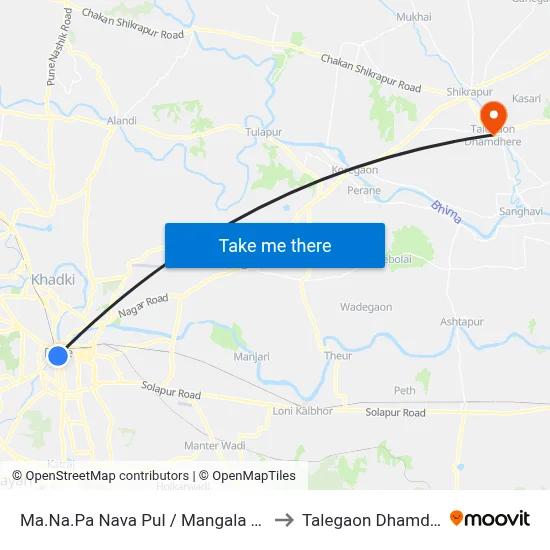 Ma.Na.Pa Nava Pul / Mangala Talkies to Talegaon Dhamdhere map