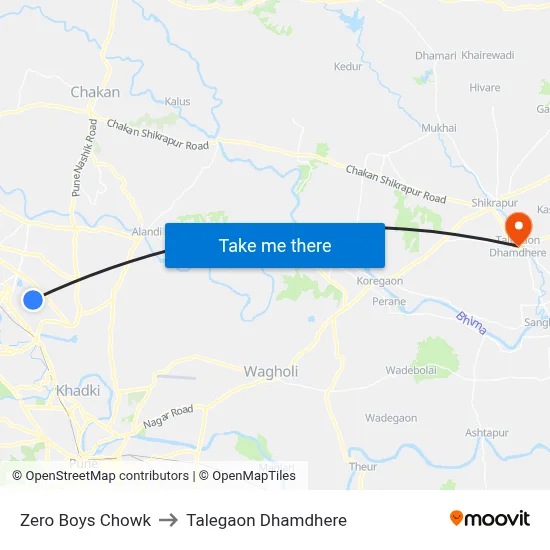 Zero Boys Chowk to Talegaon Dhamdhere map