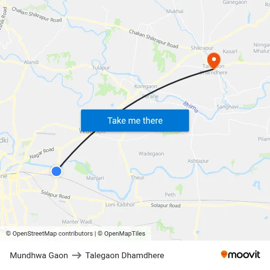 Mundhwa Gaon to Talegaon Dhamdhere map