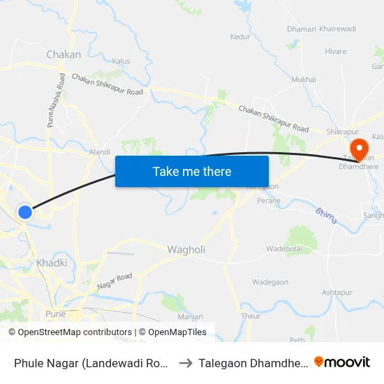 Phule Nagar (Landewadi Road) to Talegaon Dhamdhere map