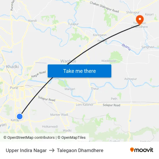 Upper Indira Nagar to Talegaon Dhamdhere map
