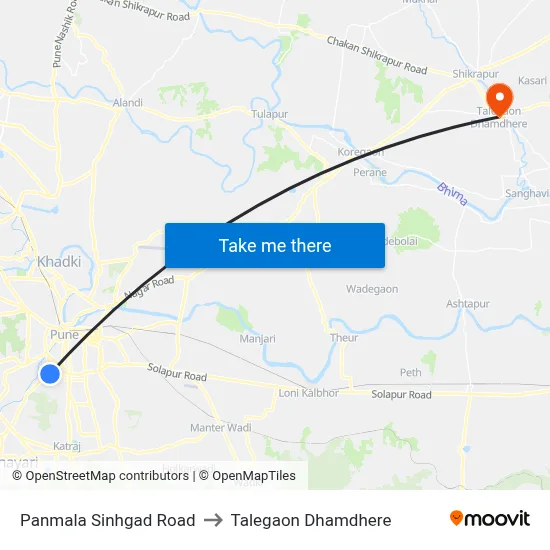Panmala Sinhgad Road to Talegaon Dhamdhere map