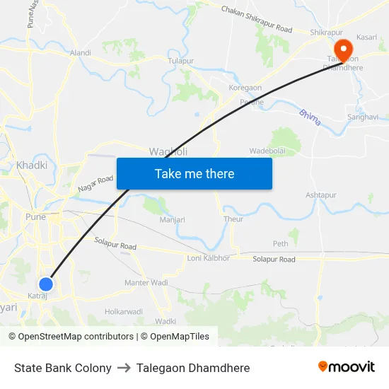 State Bank Colony to Talegaon Dhamdhere map
