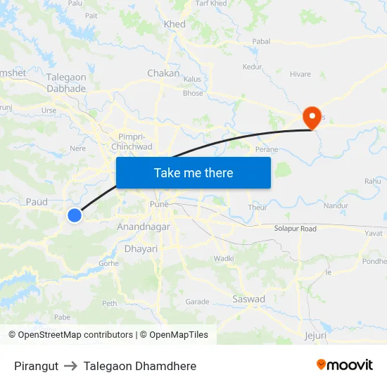 Pirangut to Talegaon Dhamdhere map