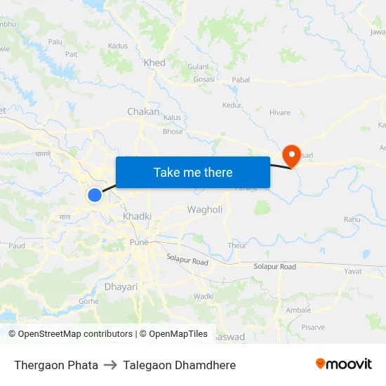 Thergaon Phata to Talegaon Dhamdhere map
