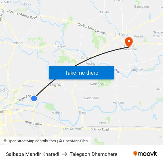 Saibaba Mandir Kharadi to Talegaon Dhamdhere map