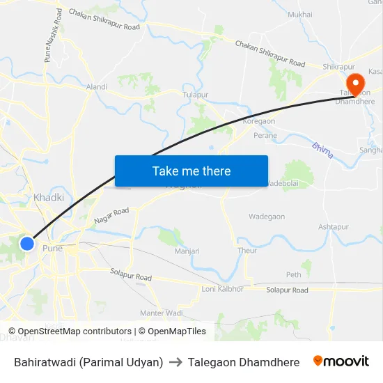 Bahiratwadi (Parimal Udyan) to Talegaon Dhamdhere map