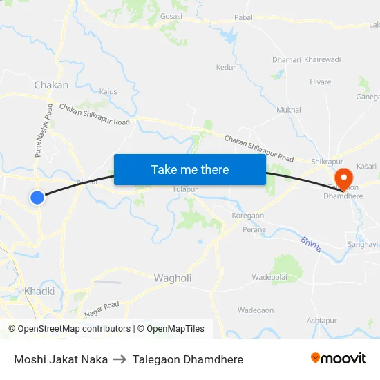 Moshi Jakat Naka to Talegaon Dhamdhere map