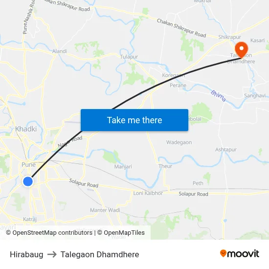 Hirabaug to Talegaon Dhamdhere map