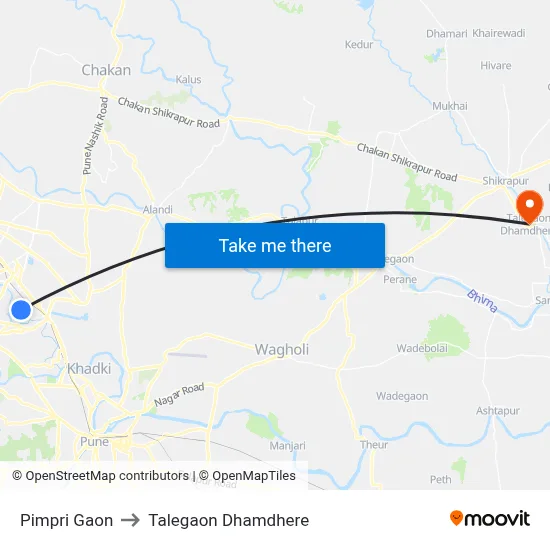 Pimpri Gaon to Talegaon Dhamdhere map