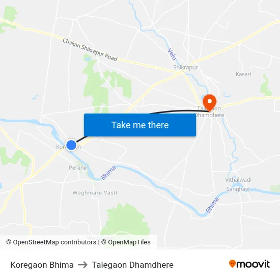 Koregaon Bhima to Talegaon Dhamdhere map