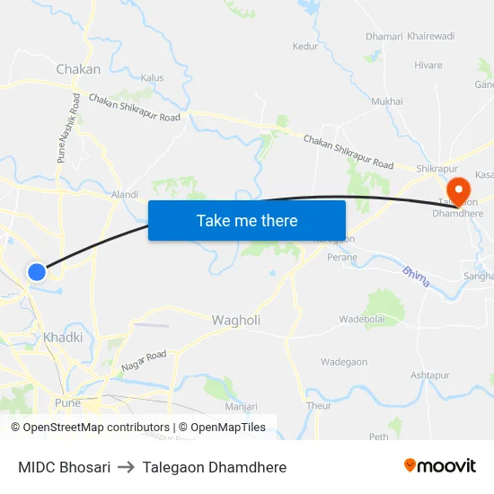 MIDC Bhosari to Talegaon Dhamdhere map
