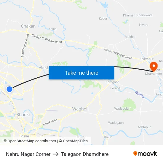 Nehru Nagar Corner to Talegaon Dhamdhere map