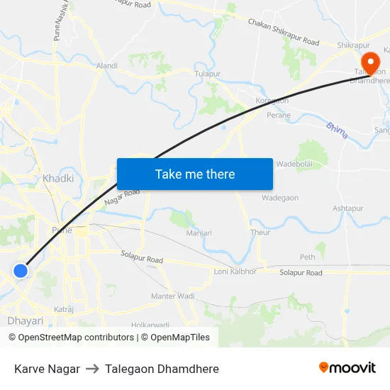 Karve Nagar to Talegaon Dhamdhere map