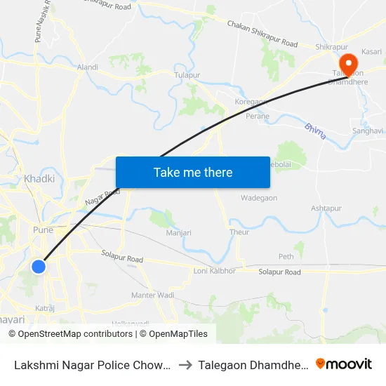 Lakshmi Nagar Police Chowky to Talegaon Dhamdhere map