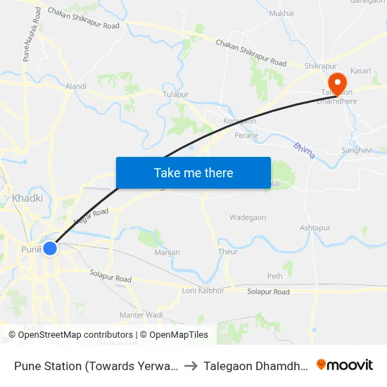 Pune Station (Towards Yerwada) to Talegaon Dhamdhere map