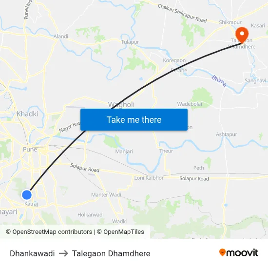 Dhankawadi to Talegaon Dhamdhere map