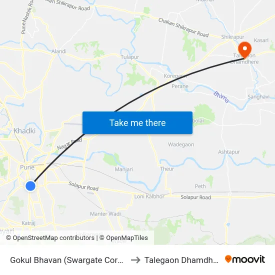 Gokul Bhavan (Swargate Corner) to Talegaon Dhamdhere map