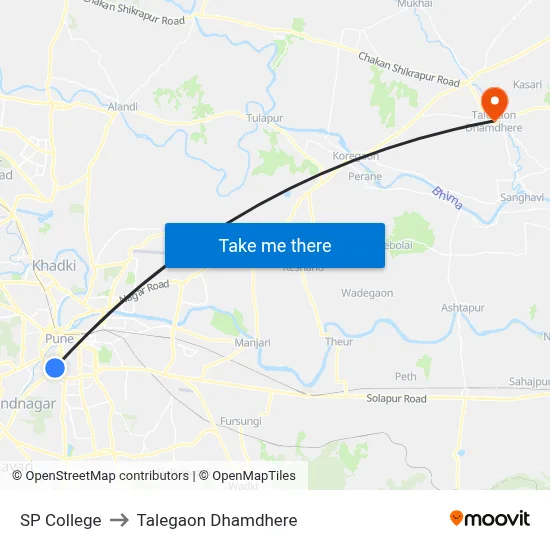 SP College to Talegaon Dhamdhere map