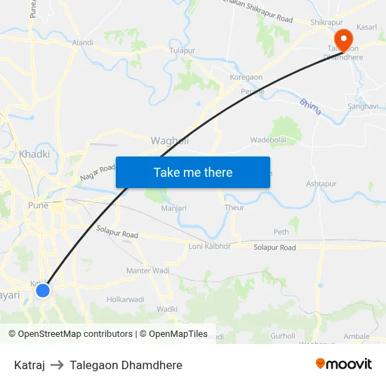 Katraj to Talegaon Dhamdhere map
