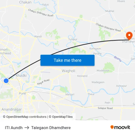 ITI Aundh to Talegaon Dhamdhere map