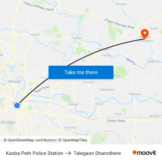 Kasba Peth Police Station to Talegaon Dhamdhere map