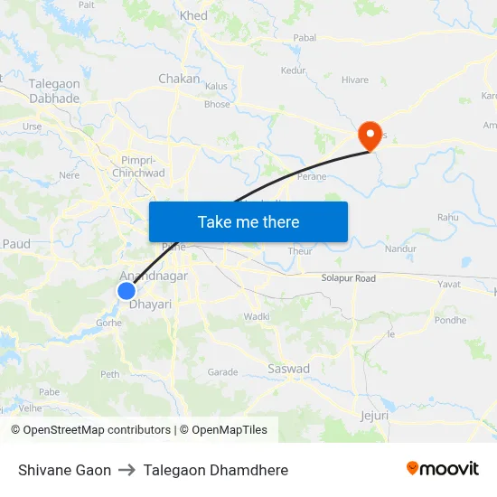 Shivane Gaon to Talegaon Dhamdhere map