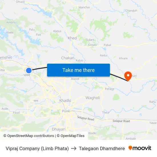 Vipraj Company (Limb Phata) to Talegaon Dhamdhere map