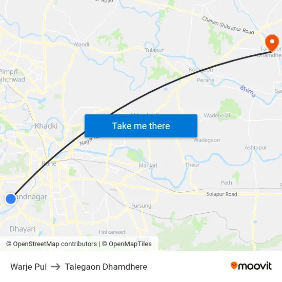 Warje Pul to Talegaon Dhamdhere map