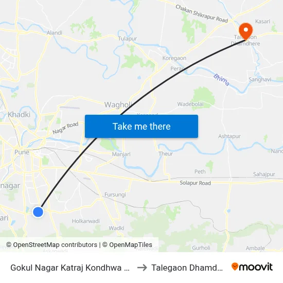Gokul Nagar Katraj Kondhwa Road to Talegaon Dhamdhere map