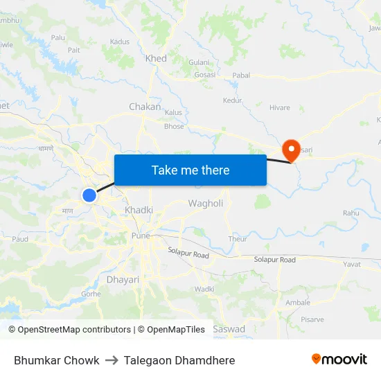 Bhumkar Chowk to Talegaon Dhamdhere map