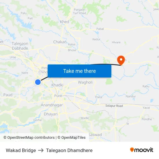 Wakad Bridge to Talegaon Dhamdhere map
