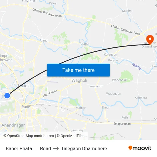 Baner Phata ITI Road to Talegaon Dhamdhere map